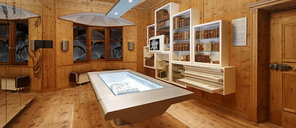 tavola d' esposizione, biblioteca, erbario digitale, finestra con il modello del Ginko